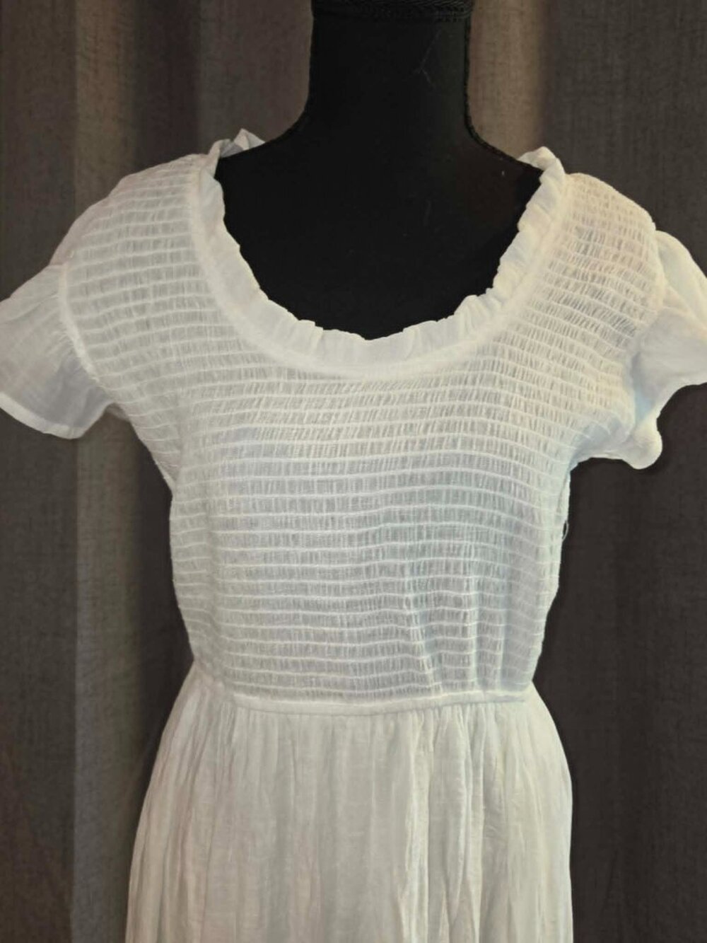 August Sky White Smocked Maxi Dress Size Large
